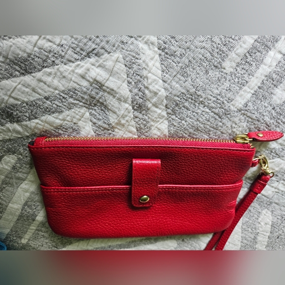 LODIS wristlet wallet ruby red pebble leather gold accents fall buisness travel - Picture 5 of 9